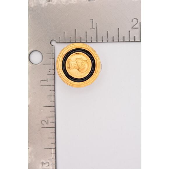 Vintage Roman Coin Earrings Brushed Gold Matte Black Enamel Chunky NOS 1980s 9E - Picture 12 of 12